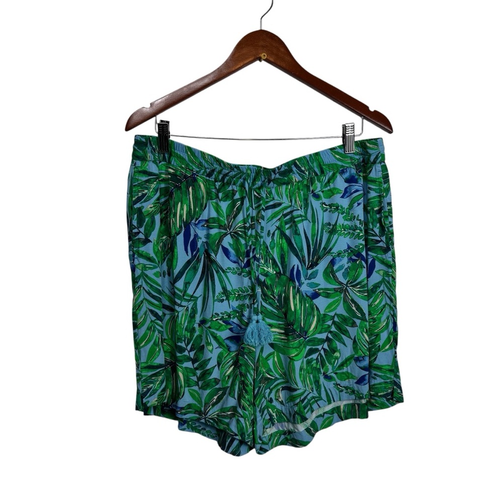 J. Jill Tropical Green‎ and Blue Women's Shorts Vacation Pull on Large